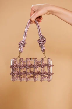 Cult Gaia Bess Rhinestone Shoulder Bag Shell Pink