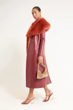 New Cult Gaia Elaine Coat Maroon Peak Rouge