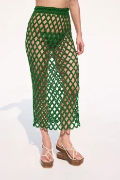 Best Cult Gaia Finn Knit Crochet Skirt Basil