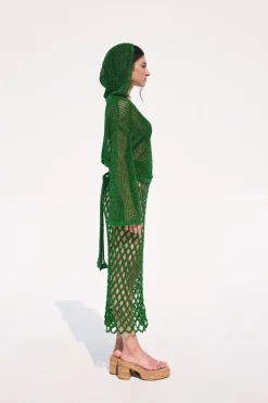 Best Cult Gaia Finn Knit Crochet Skirt Basil