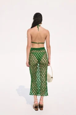 Best Cult Gaia Finn Knit Crochet Skirt Basil