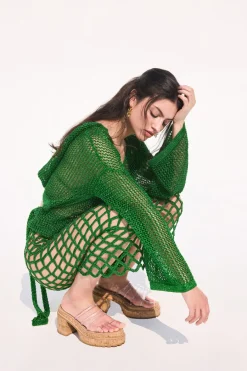 Best Cult Gaia Finn Knit Crochet Skirt Basil