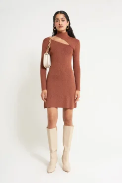 New Cult Gaia Jet Knit Dress Maroon Peak