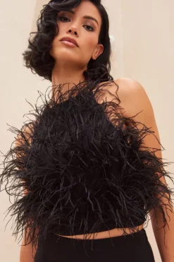 Clearance Cult Gaia Joey Feather Top Black