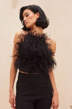 Clearance Cult Gaia Joey Feather Top Black