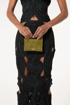New Cult Gaia Lucinda Nano Rhinestone Clutch Olive